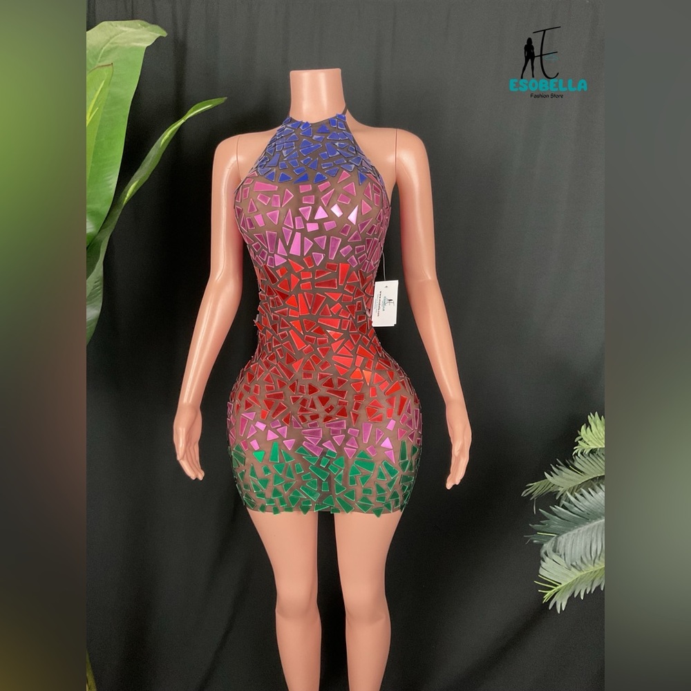 Multicolor Mirror Mini Party Dress